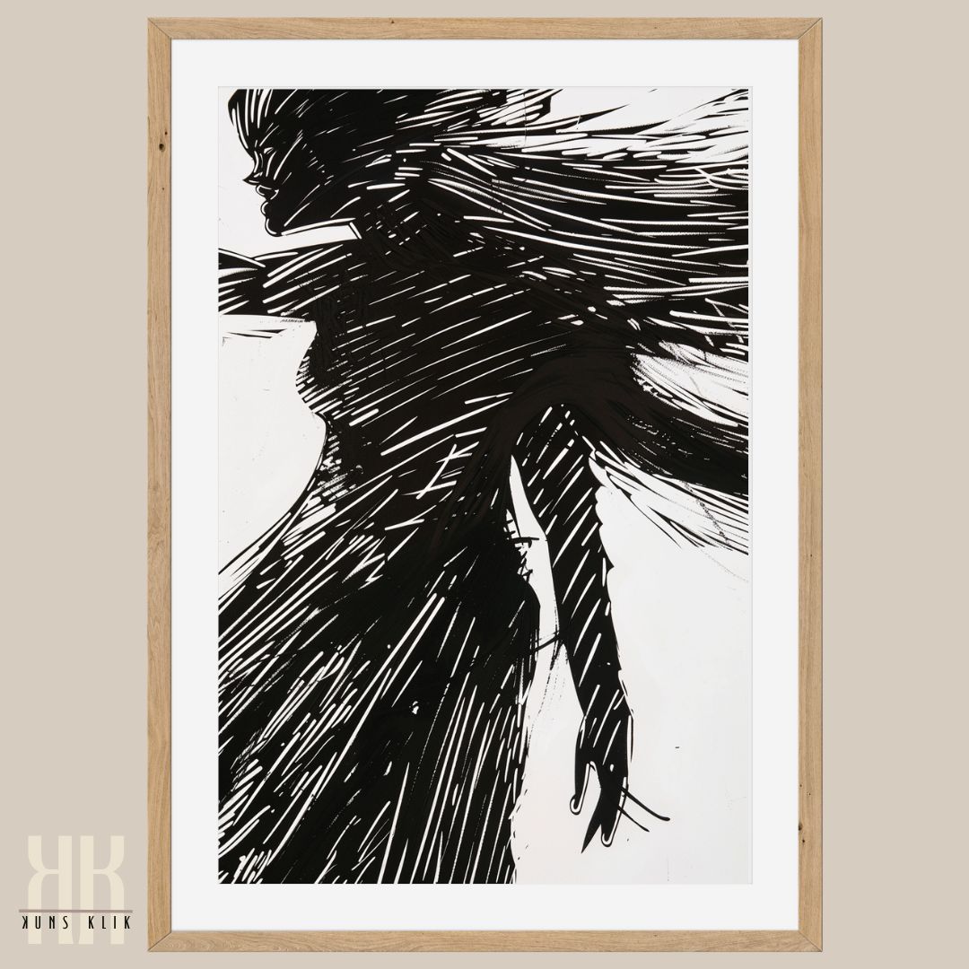 Dark Abstract Figure in Black on White Background
