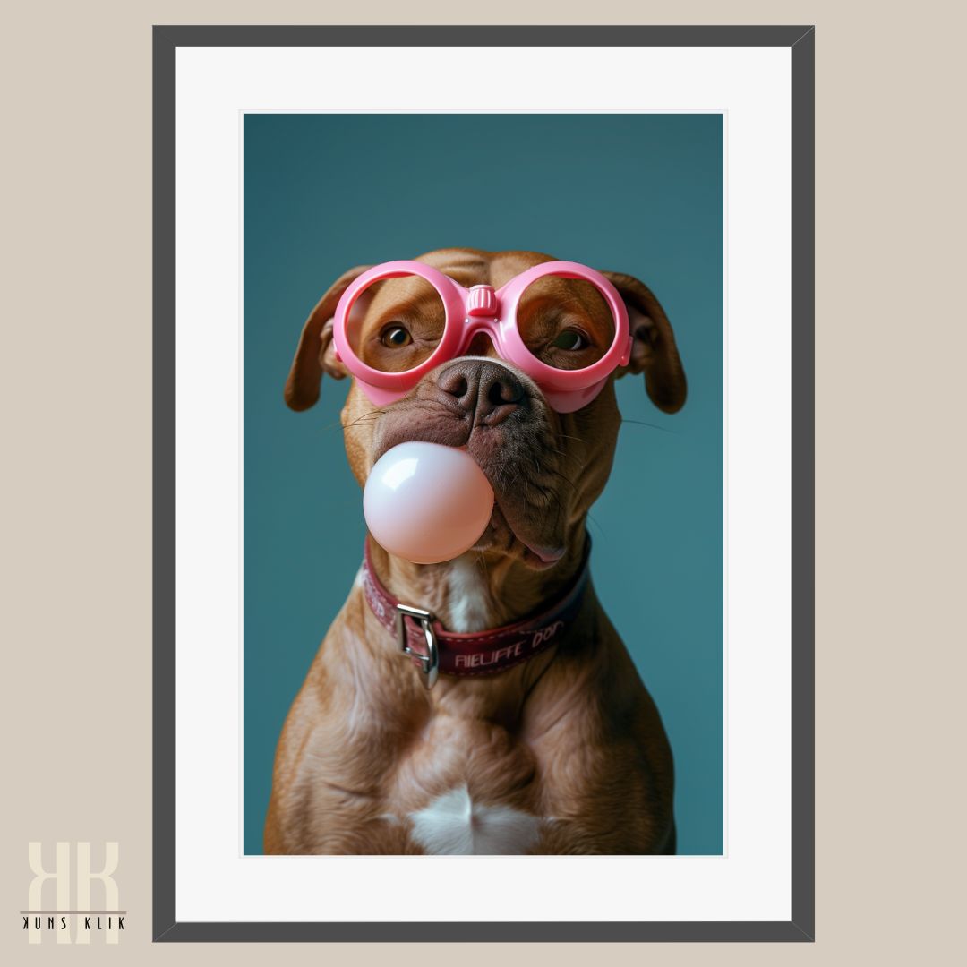 Pitbul Blowing Bubble Pet Portrait Art Print