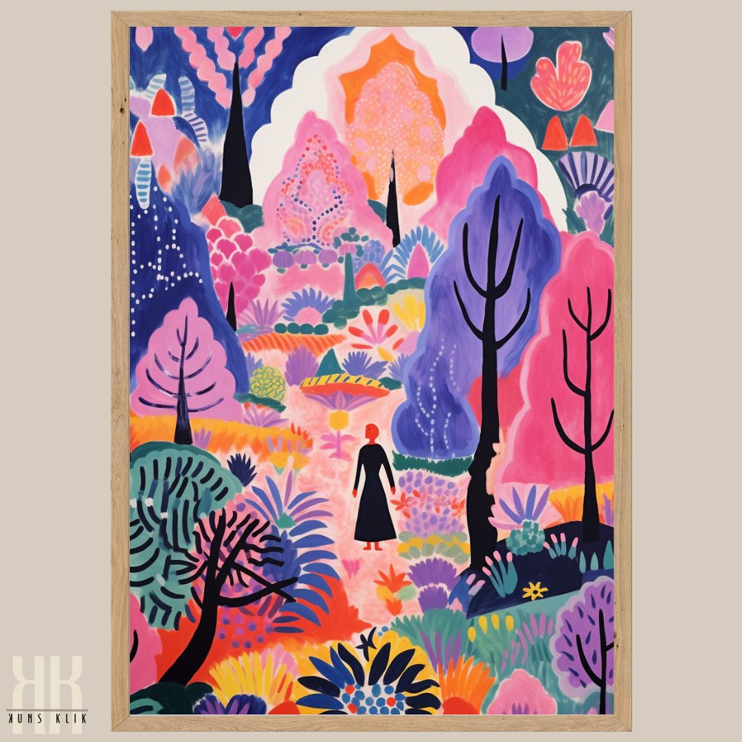 Playful Abstract Landscape with Trees and Mountains