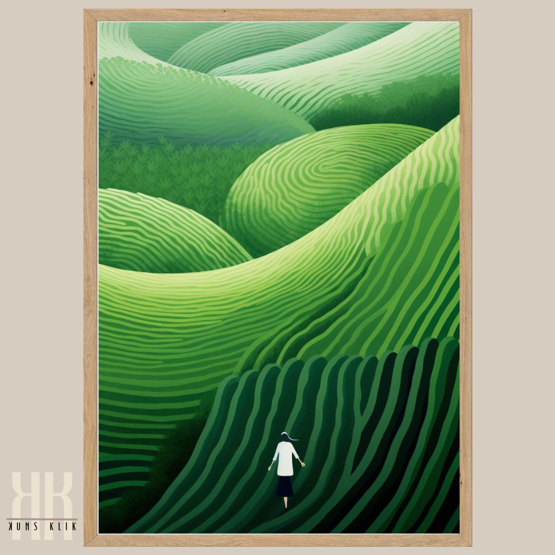 Modern Minimalist Landscape Green Waves of Nature Wall Art