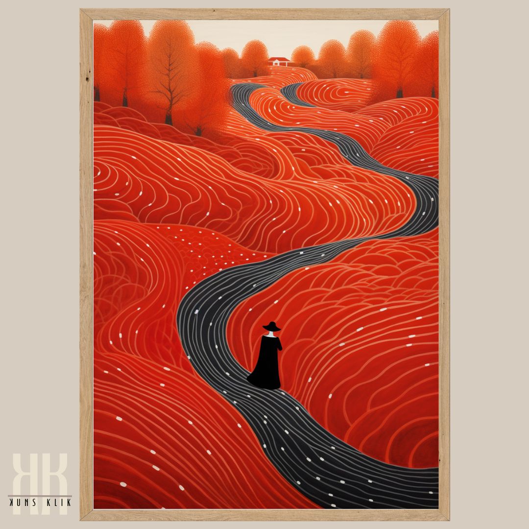 Modern Red Minimalist Path Artwork