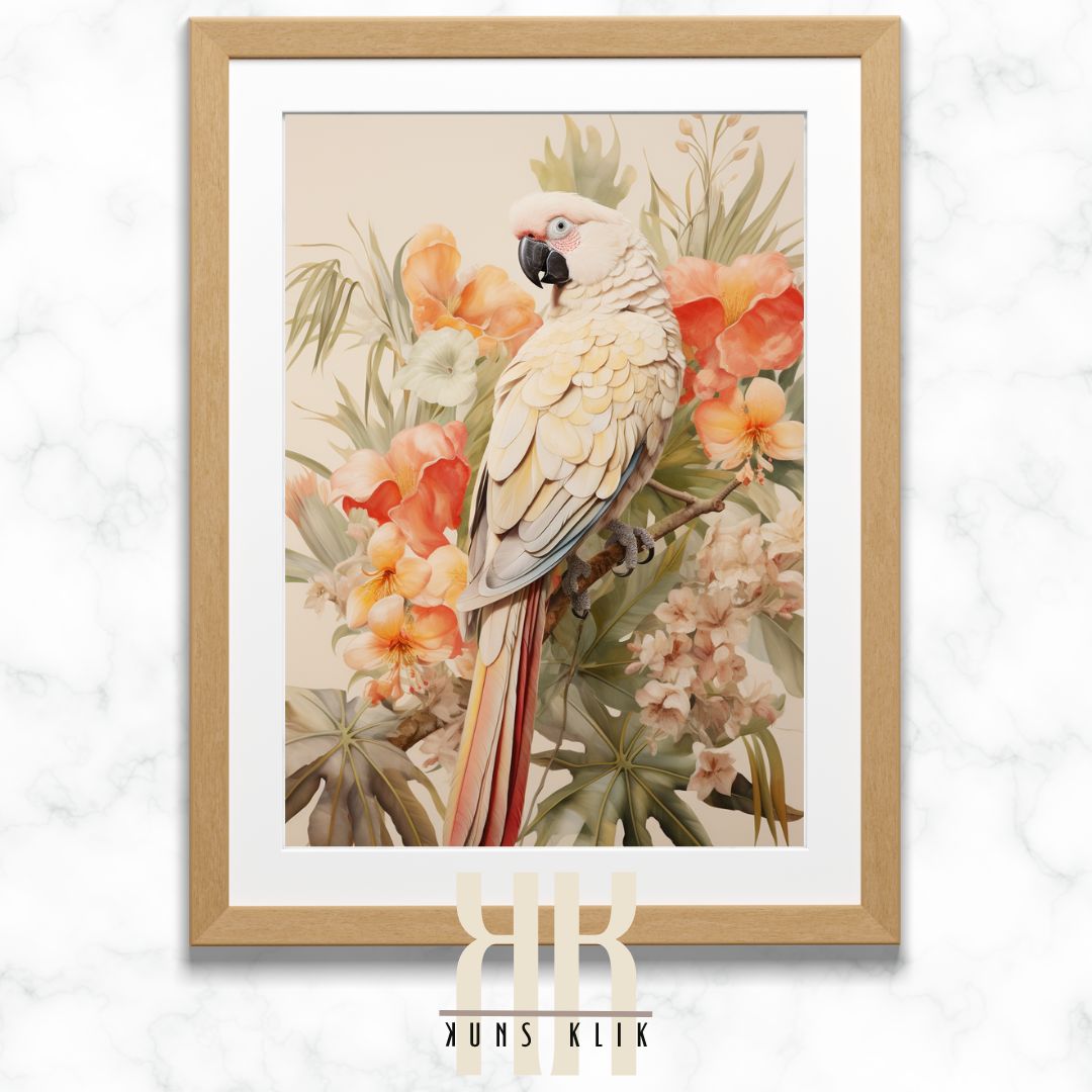Large Parrot Canvas Print with Flowers