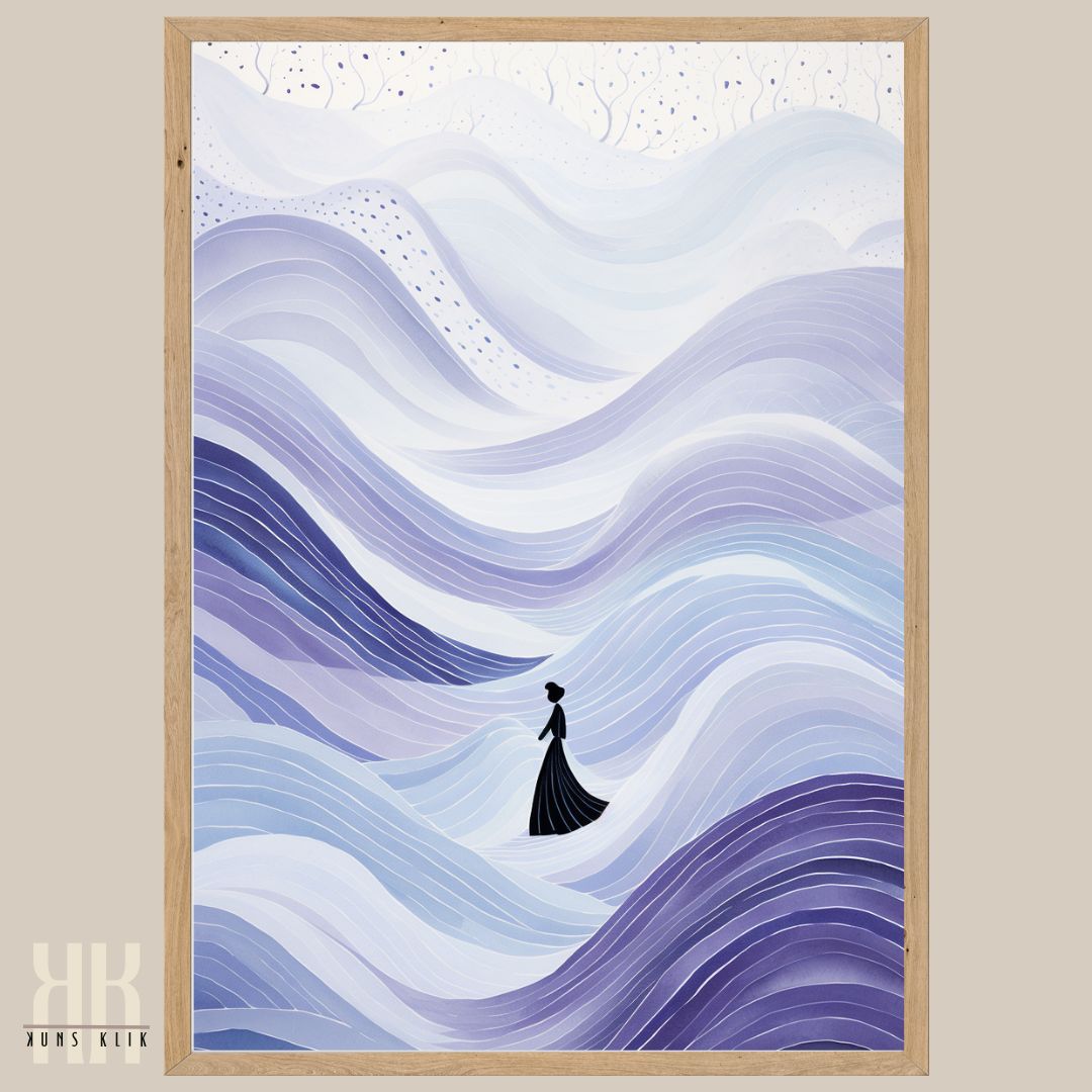 Layered Mountains and Ocean Waves Serene Wall Art Print