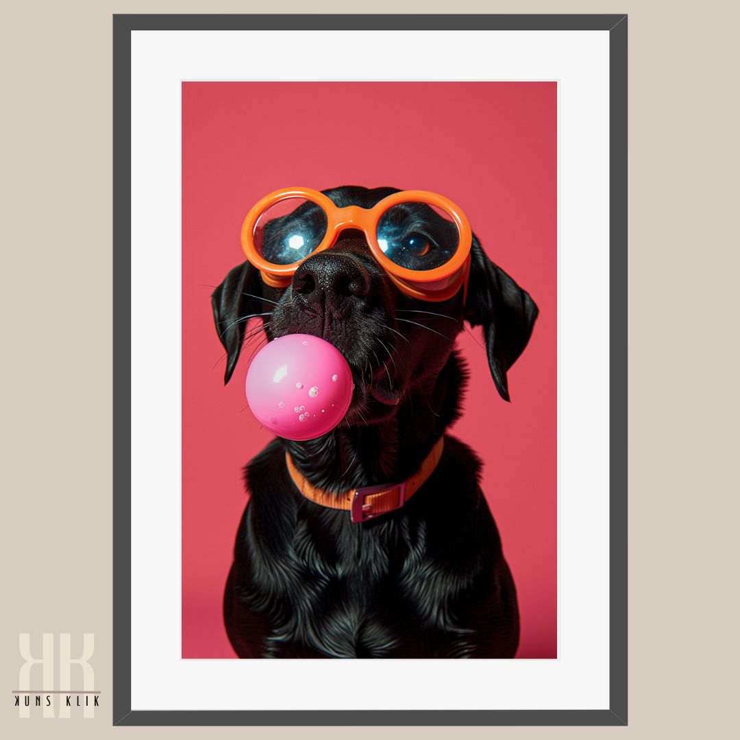 Animal Portrait Dog Blowing Bubble Gum