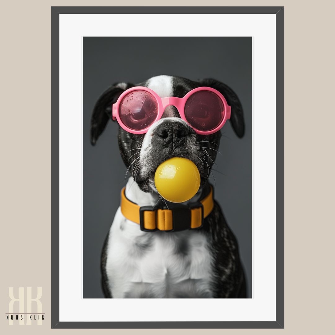 Dog Blowing Bubblegum Bubble Fun Art