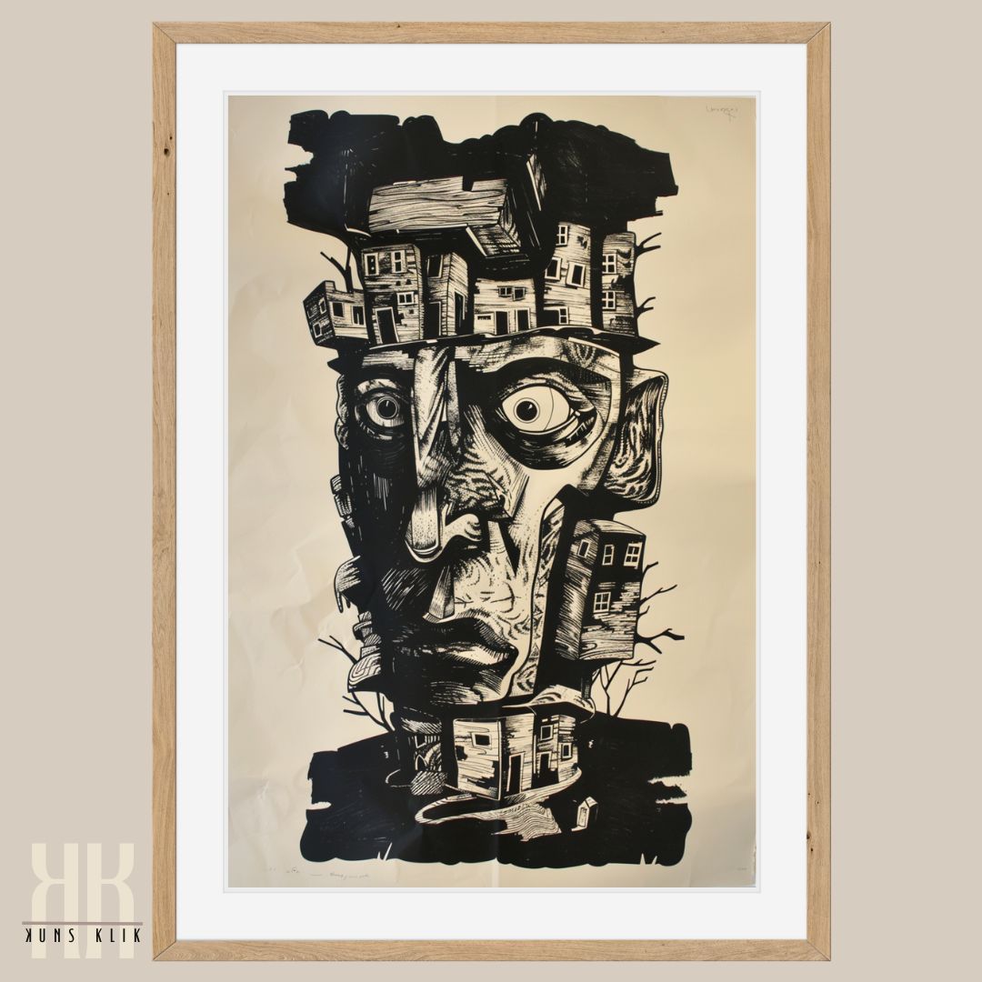 Surreal Human Face with Urban Landscape Details