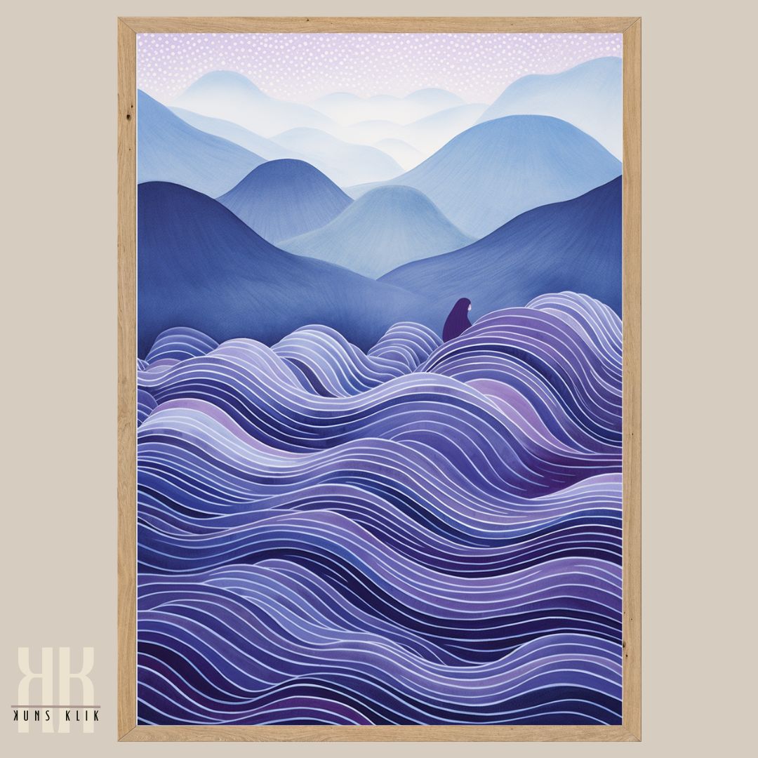 Mystical Minimalist Art Prints with Abstract Mountains and Waves