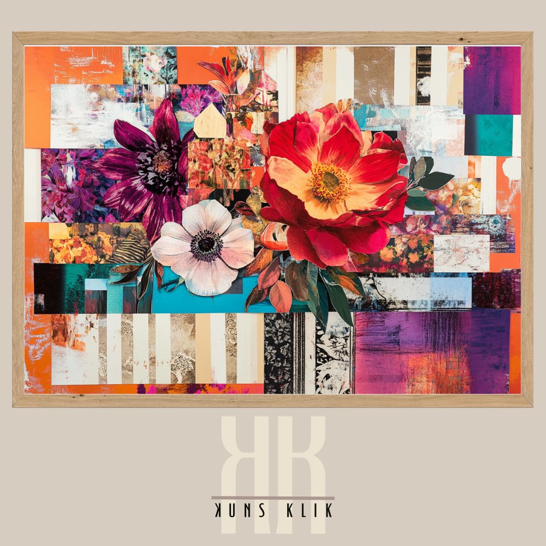 Bold Maximalist Collage Art – Fashion-Inspired Mixed Media Floral Print