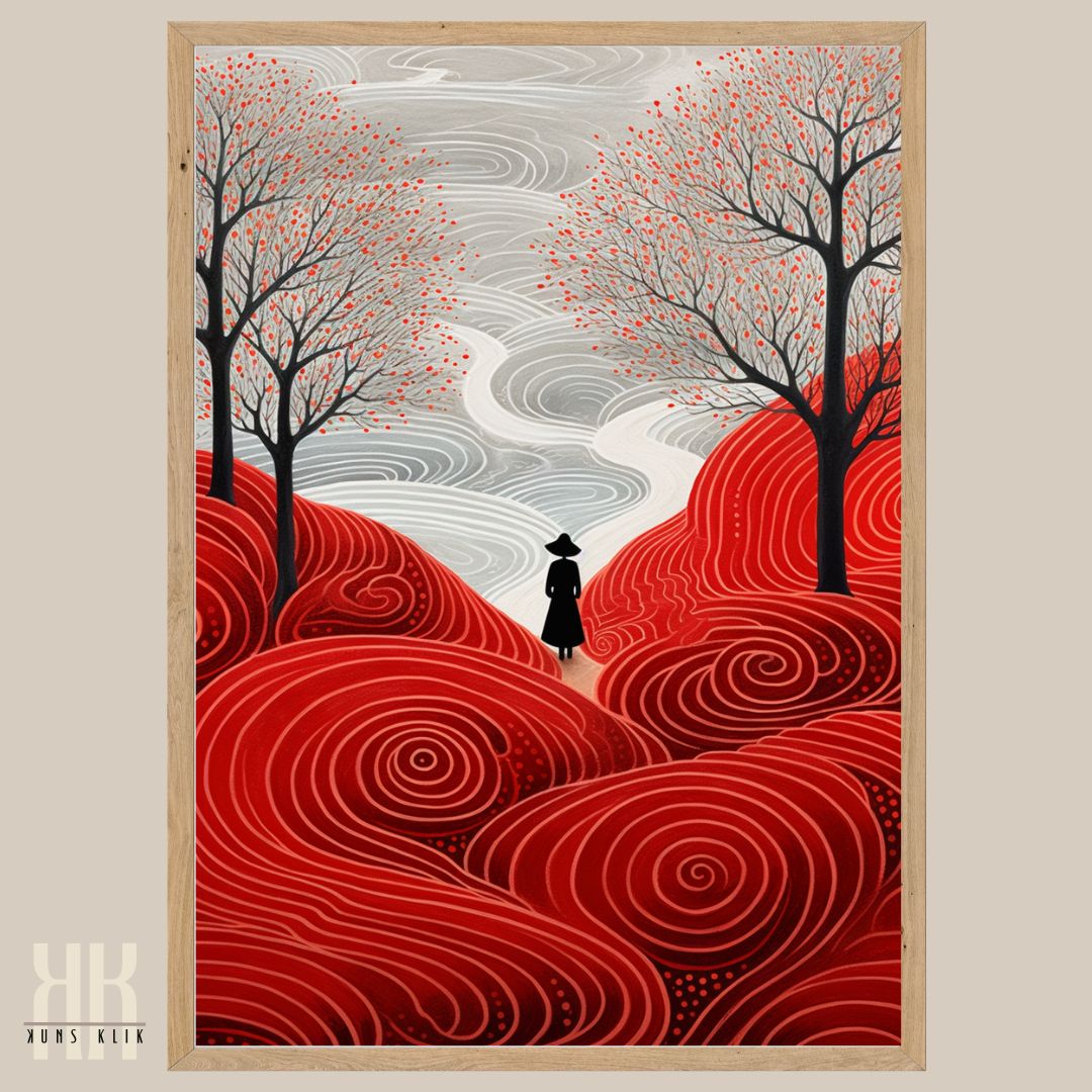Minimalist Nature Art Print with Red Fields