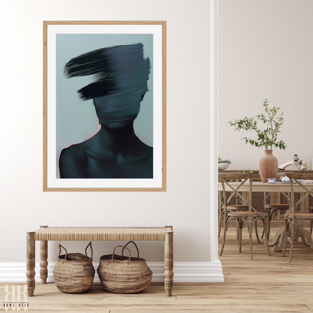 Modern Art Print of Female Portrait in Black and White Aesthetic