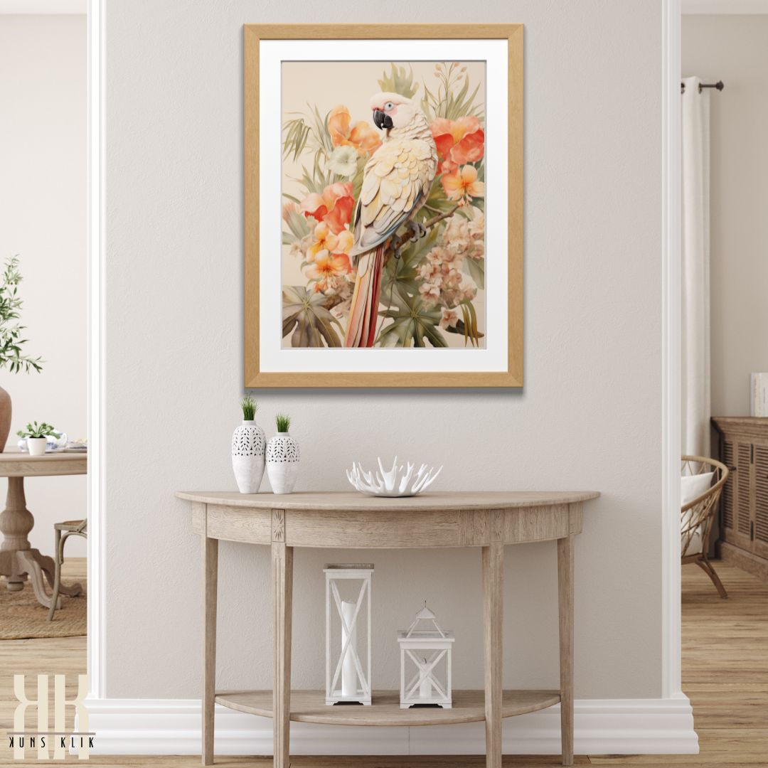 Large Parrot Canvas Print with Flowers