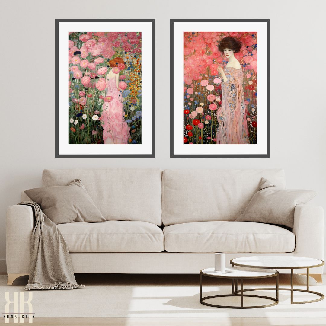 Stylized Floral Portrait of Woman in Garden Art Print