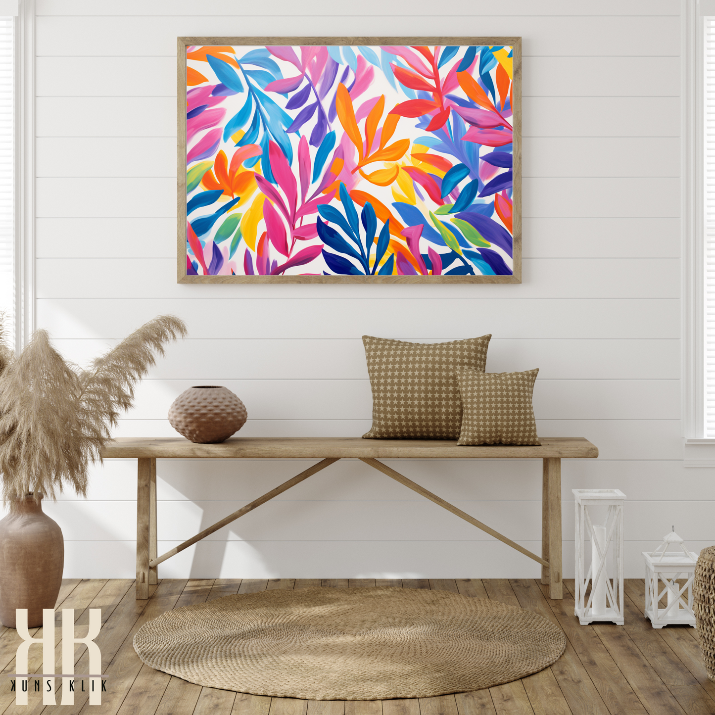 Colourful Leaf Broad Brush Stroke Matisse Pattern Print - 19