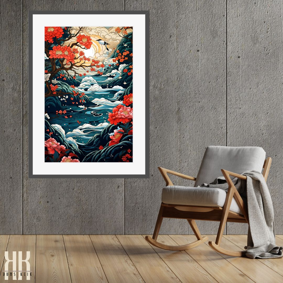 Japanese Floral and Wave Art