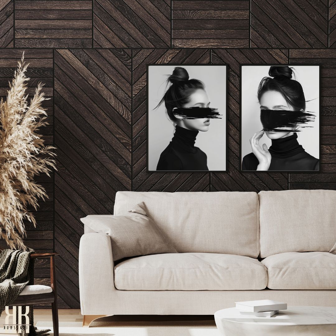 Edgy Black and White Portrait Print with Abstract Brush Strokes