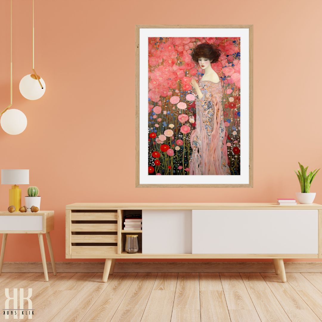 Stylized Floral Portrait of Woman in Garden Art Print