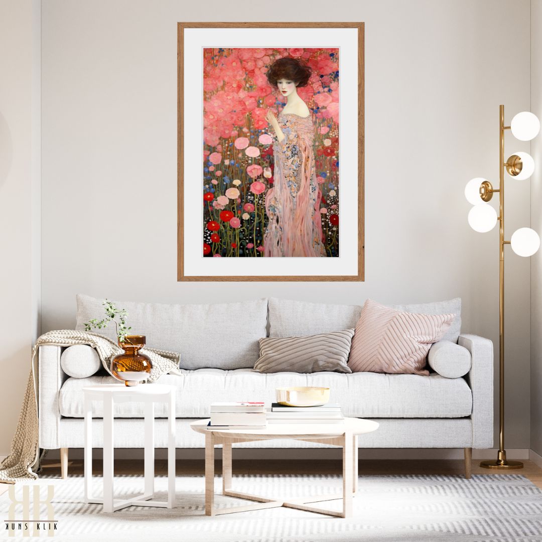 Stylized Floral Portrait of Woman in Garden Art Print