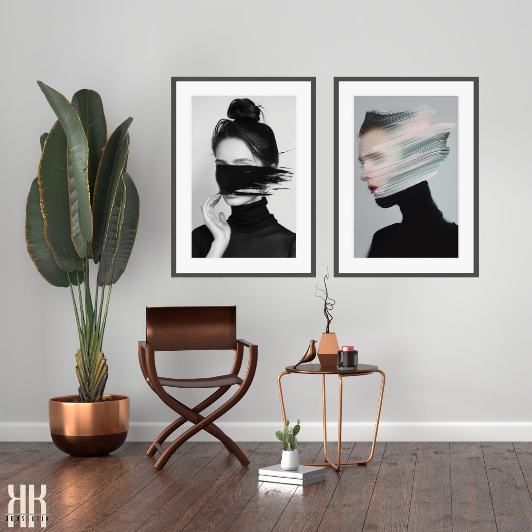 Contemporary Black Brush Stroke Portrait Art