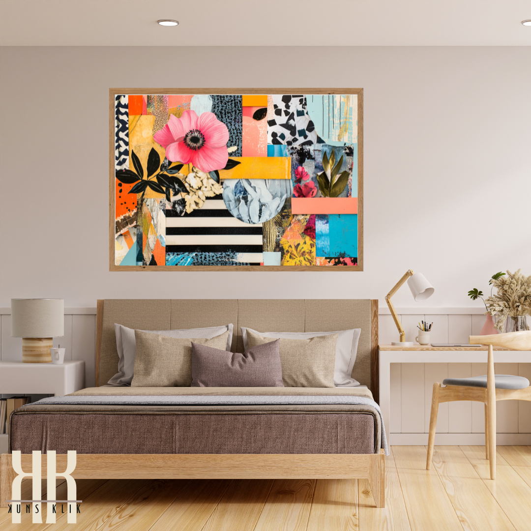 Floral Maximalist Wall Art – Mixed Media Print with Bright Colours