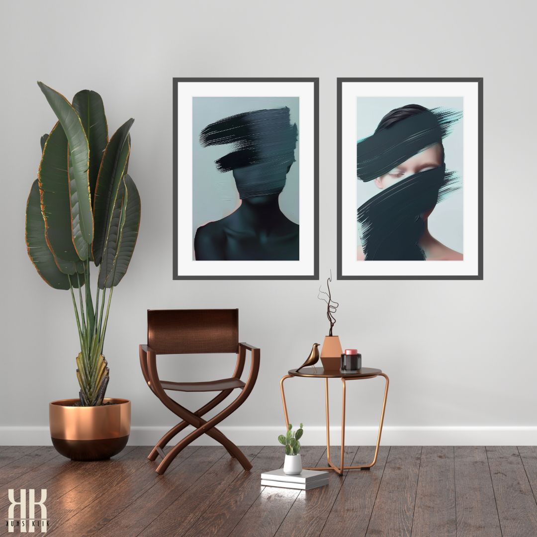 Modern Art Print of Female Portrait in Black and White Aesthetic