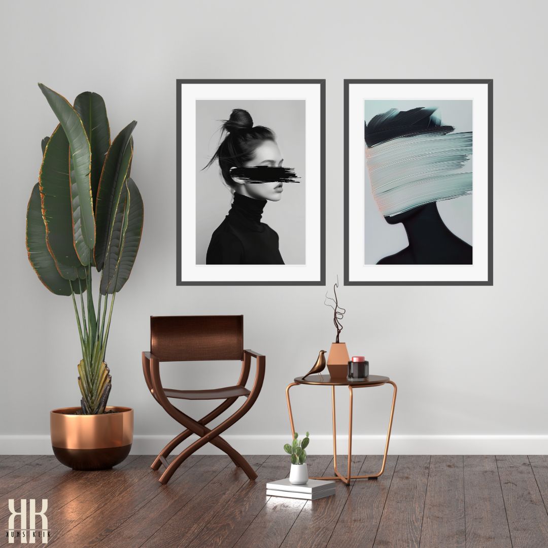 Edgy Black and White Portrait Print with Abstract Brush Strokes