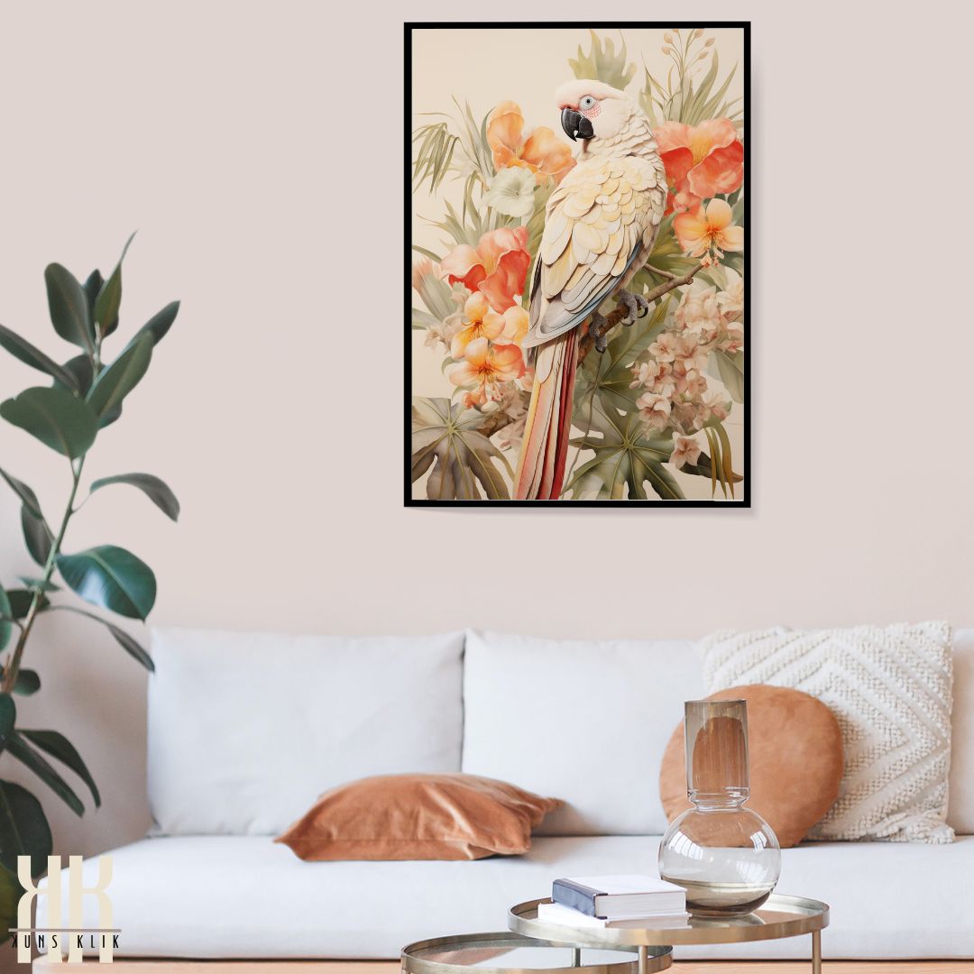 Large Parrot Canvas Print with Flowers