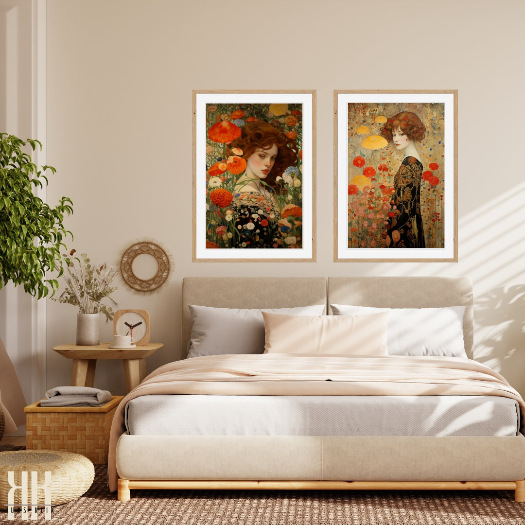 Vintage Style Woman in Floral Garden Art Print