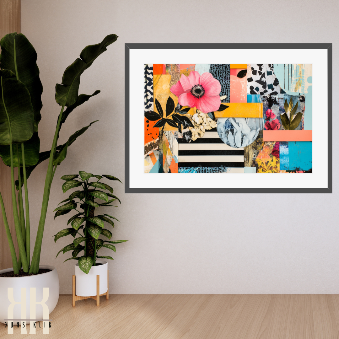 Floral Maximalist Wall Art – Mixed Media Print with Bright Colours