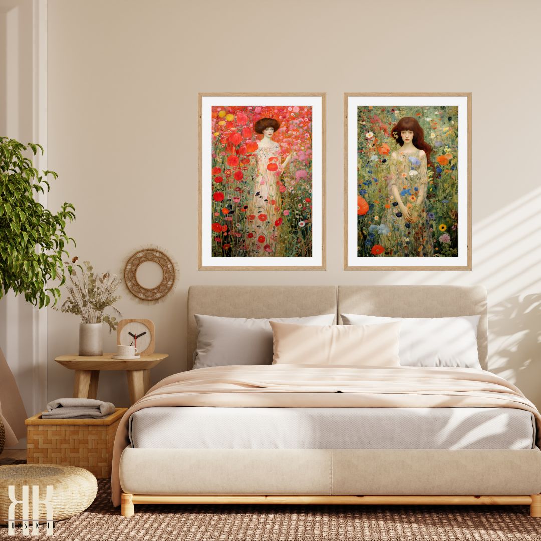 Gustav Klimt Inspired Floral Woman Art Print