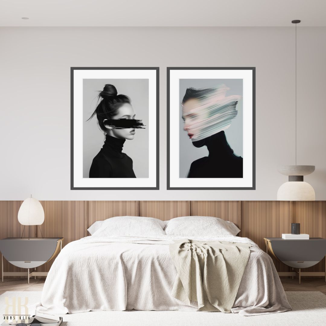 Contemporary Black Brush Stroke Portrait Art