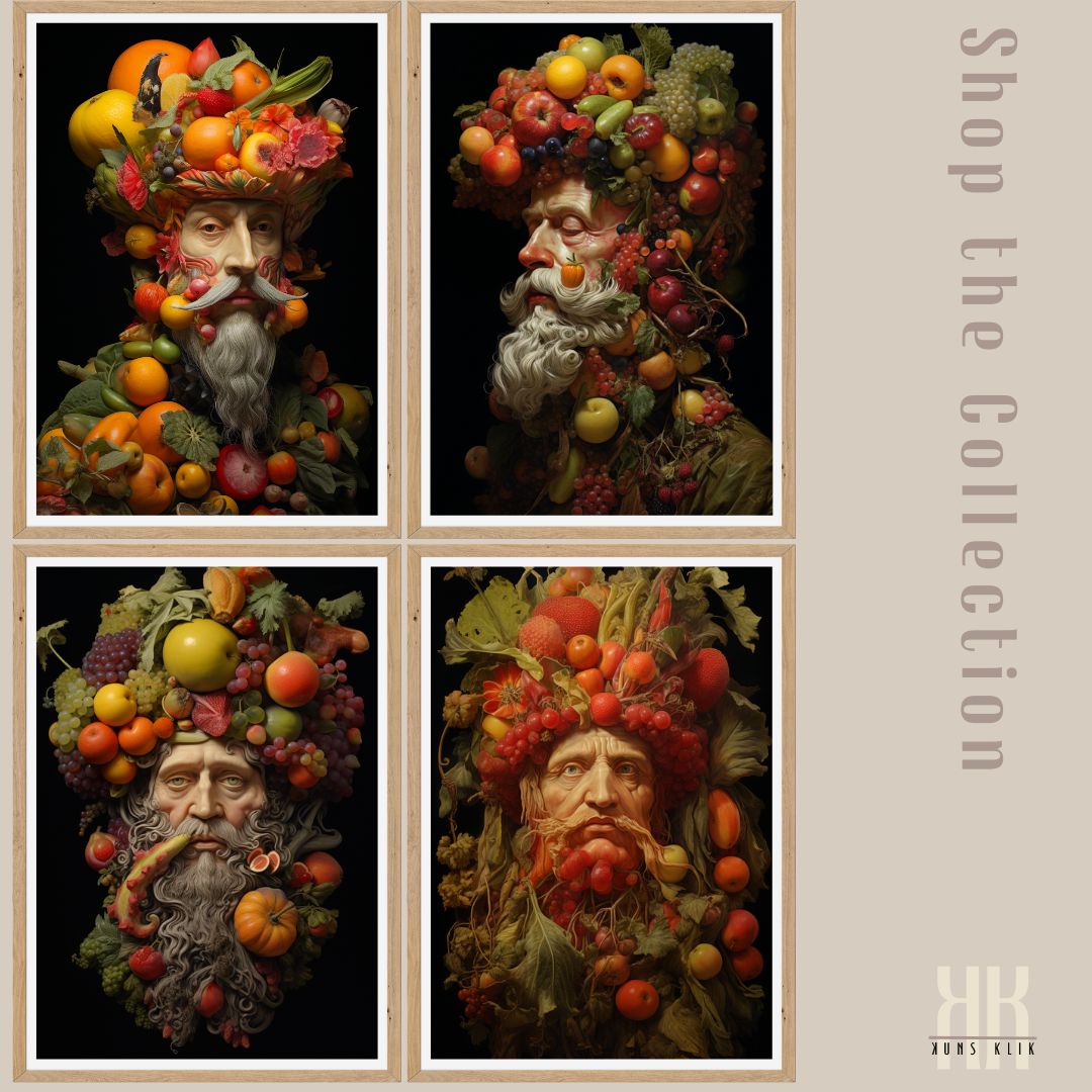 Fruit and Flower Enriched Woman Portrait Print