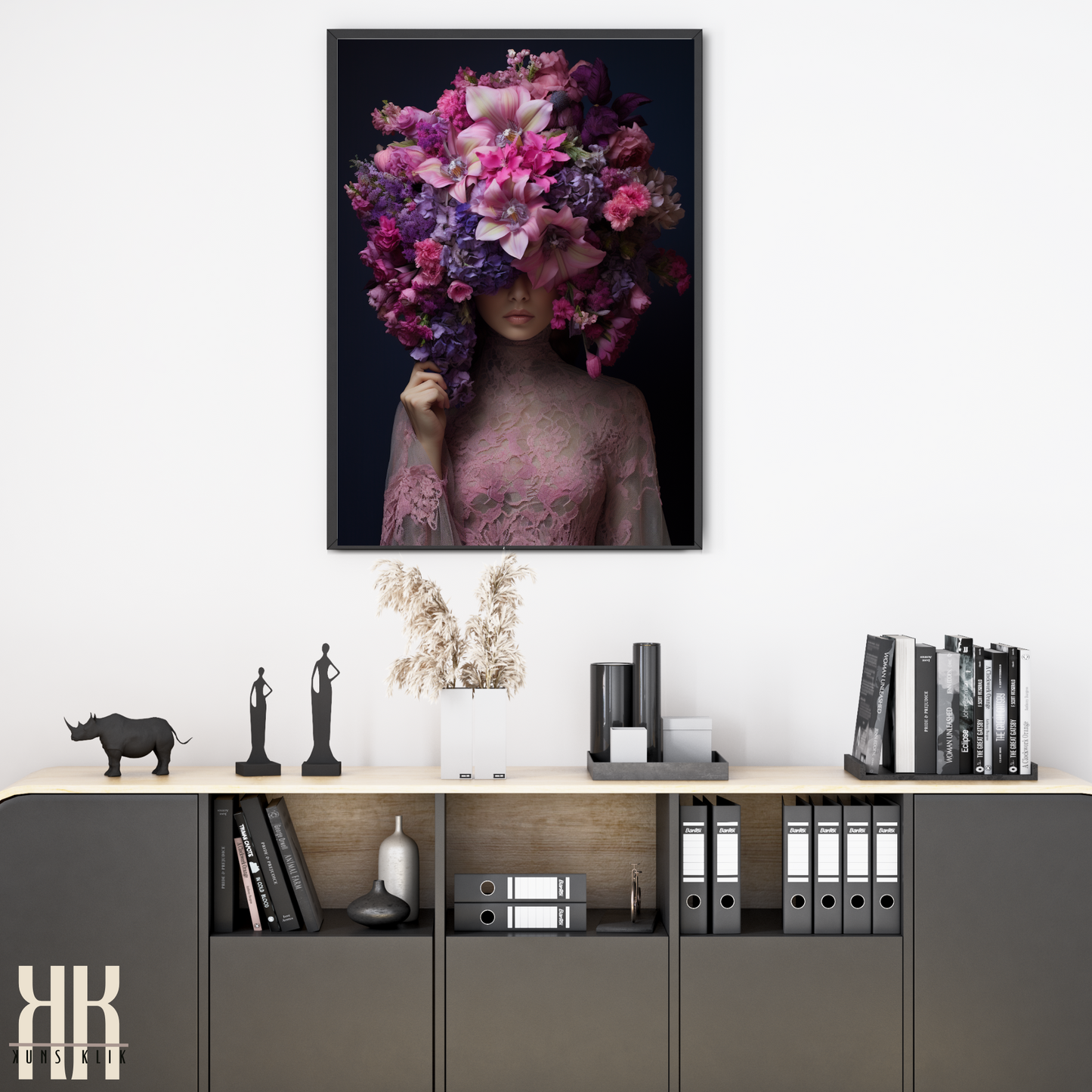 Woman Flower Bouquet Head Feminine Wall Art - Purple 9