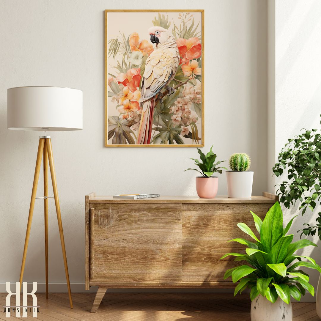 Large Parrot Canvas Print with Flowers