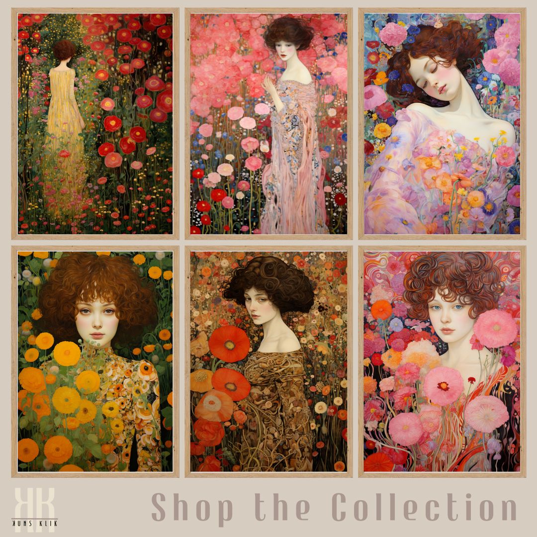 Stylized Floral Portrait of Woman in Garden Art Print