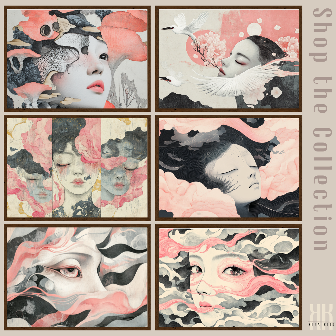 Japanese-Inspired Floral Portrait - Sophisticated Home Art