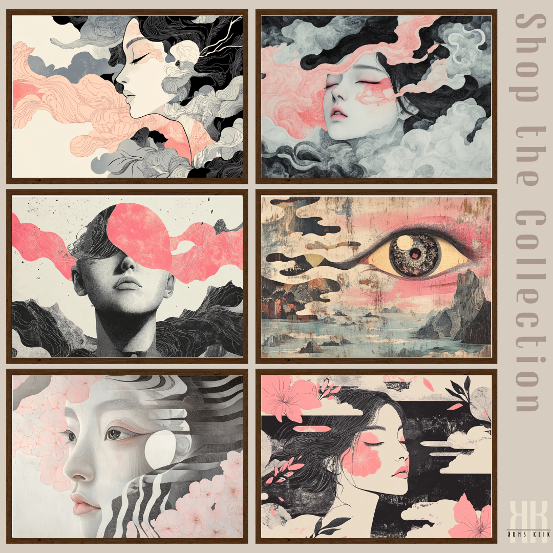 Japanese-Inspired Floral Portrait - Sophisticated Home Art