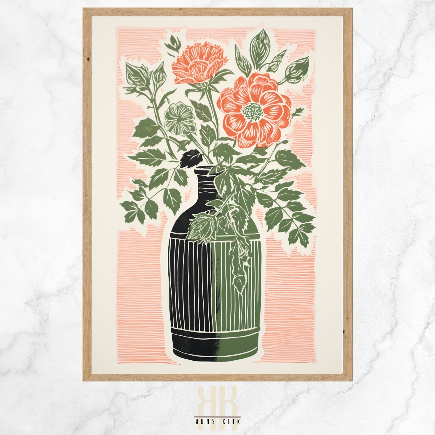 Vintage-inspired illustration of an apothecary bottle filled with stylized pink roses and surrounded by an array of botanical motifs
