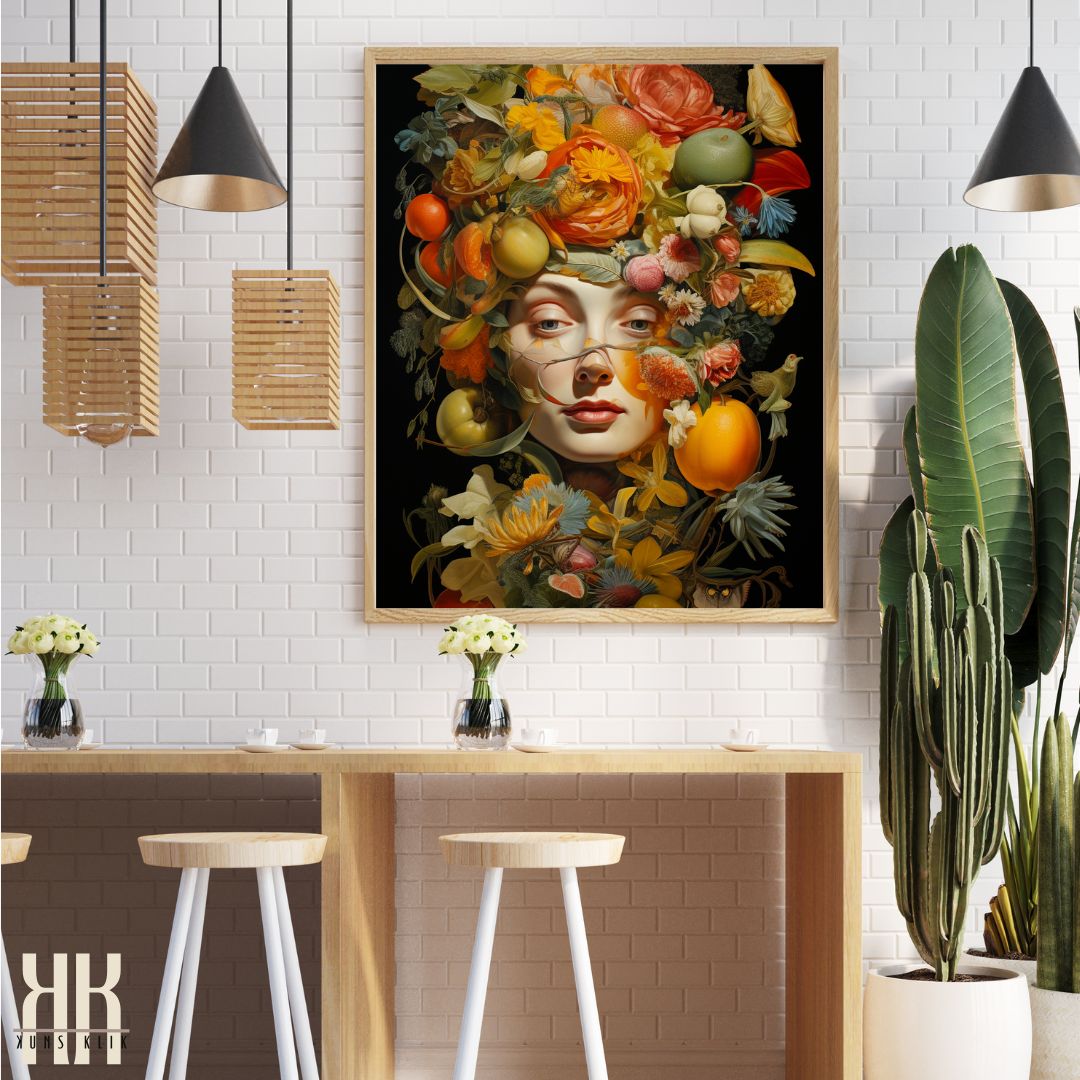 Detailed Botanical Woman Portrait Canvas Print