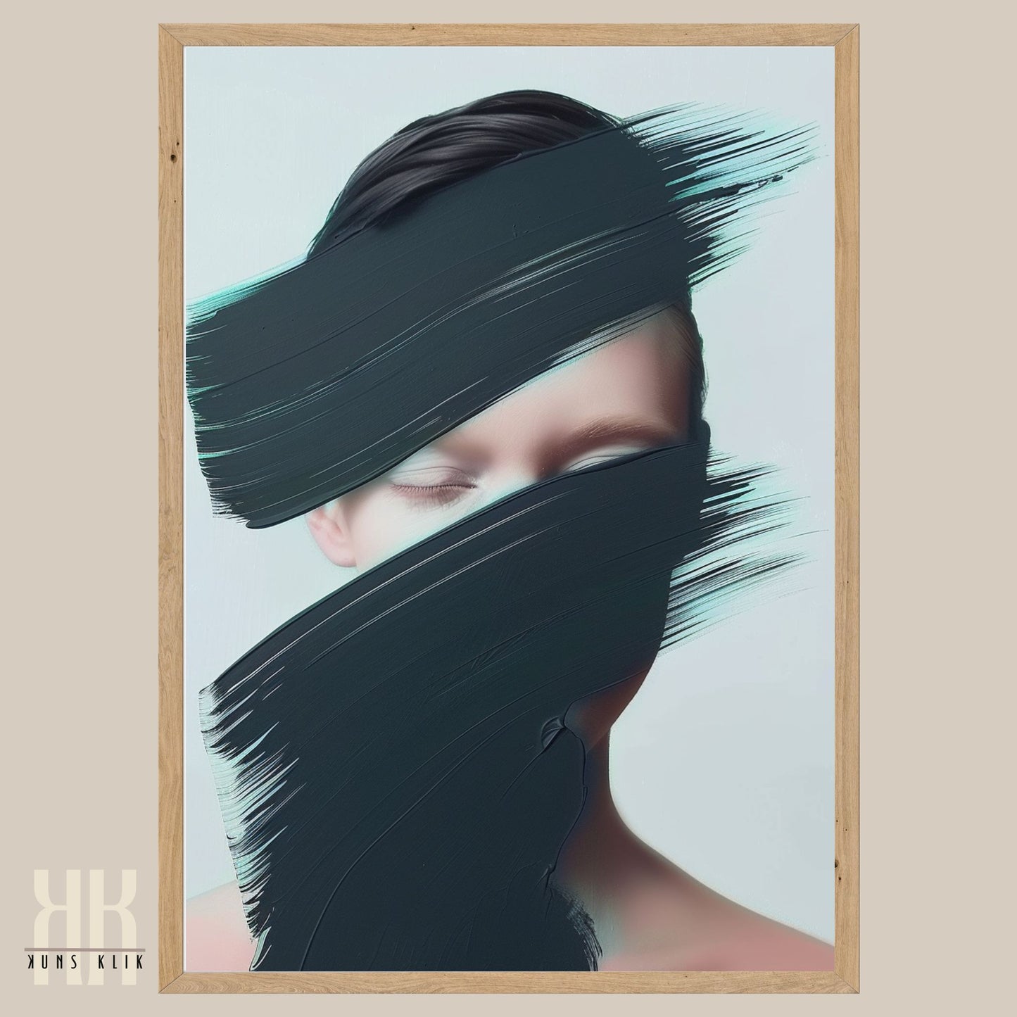 Abstract Female Face Art with Bold Black Brushstrokes