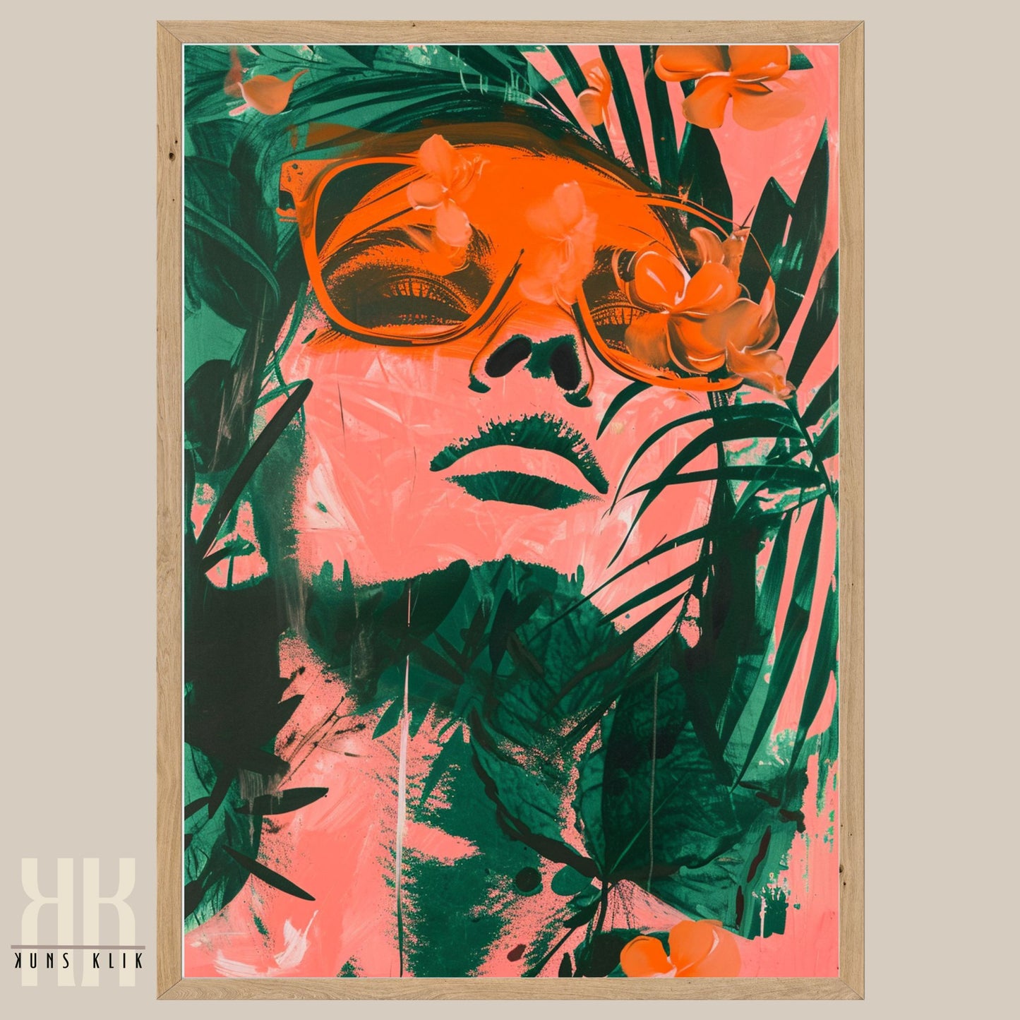 Abstract Female Portrait in Pink and Green