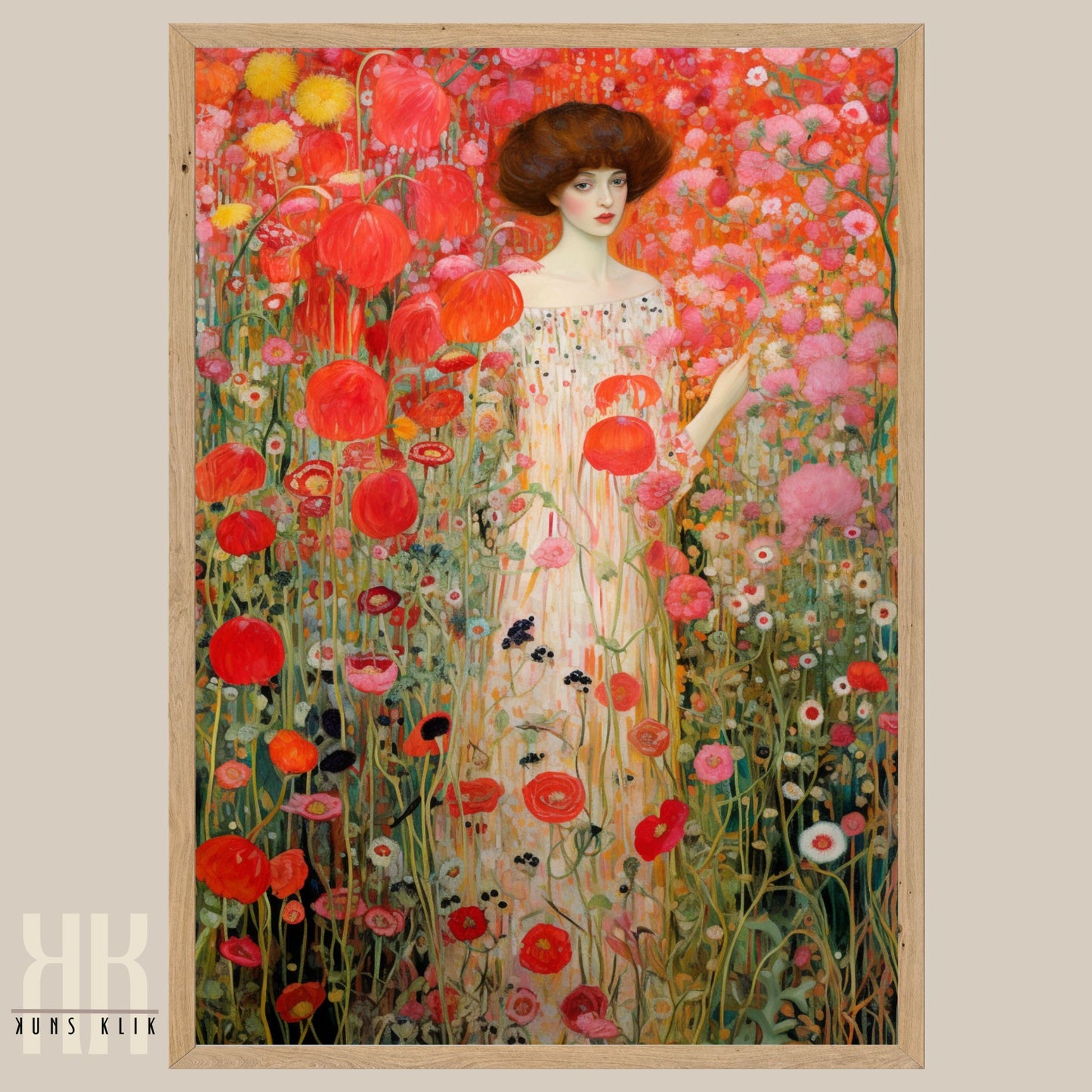 Gustav Klimt Inspired Floral Woman Art Print