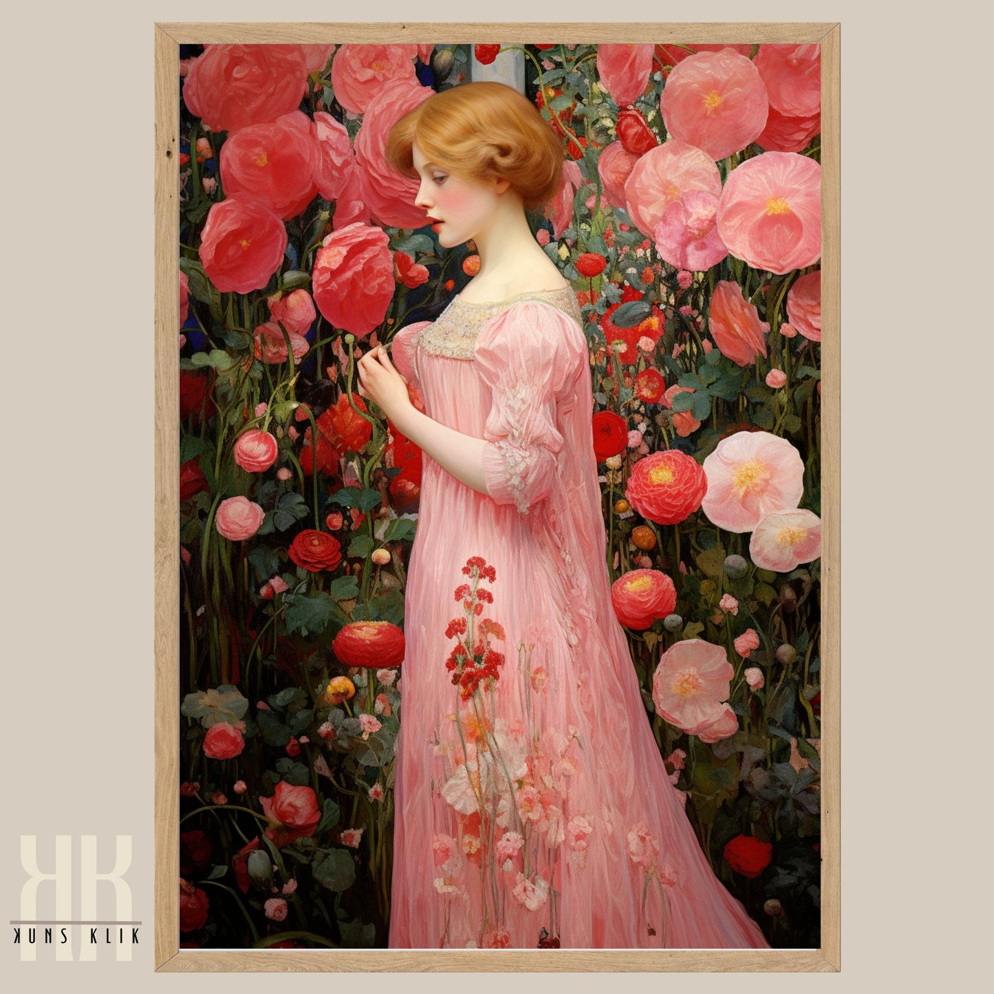Romantic Female Figure in Floral Landscape Canvas Print