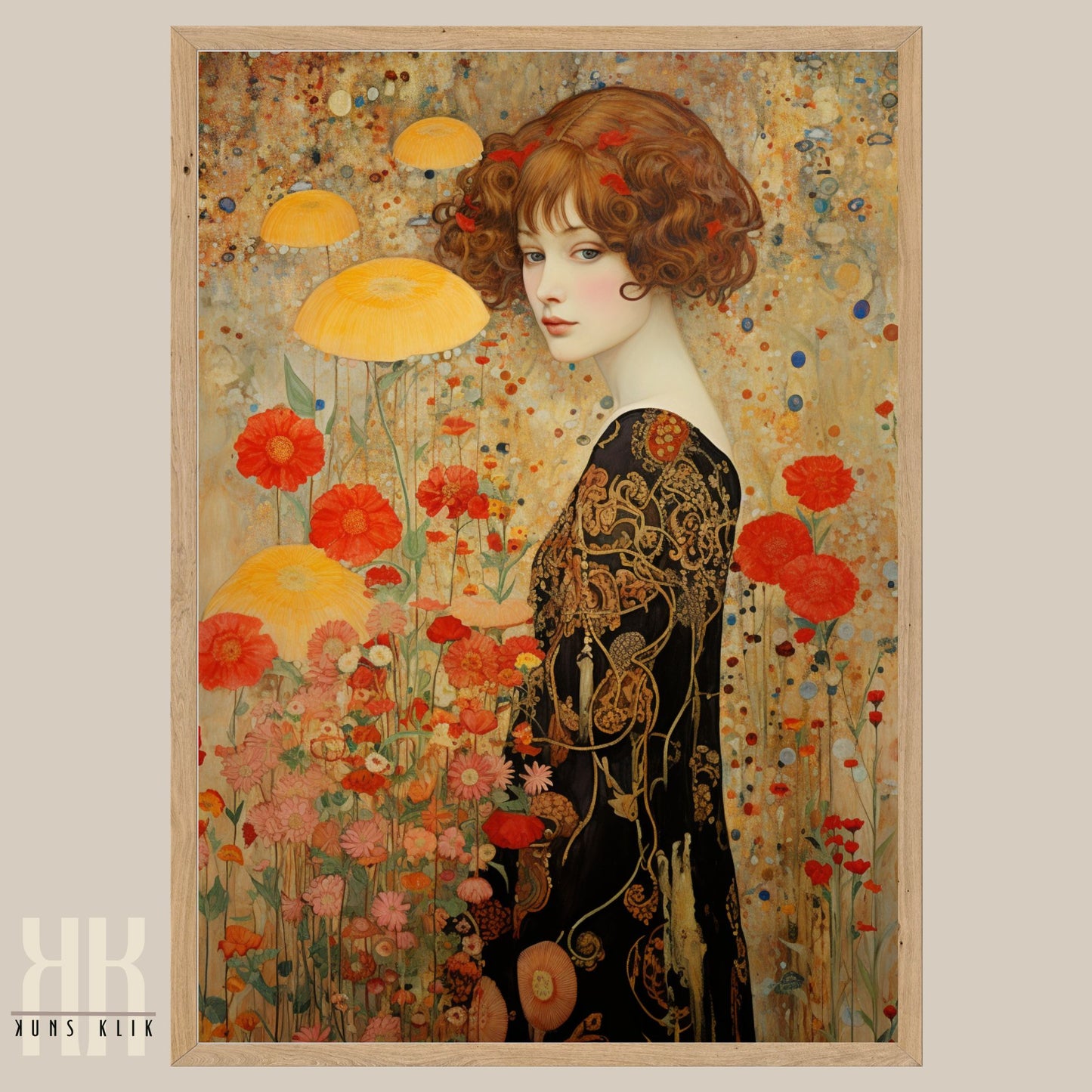 Vintage Style Woman in Floral Garden Art Print