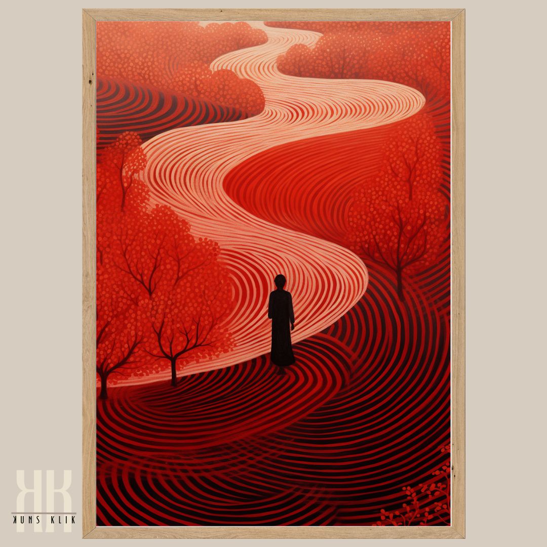Modern Silhouette in Red Landscape Art Print