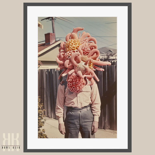 Abstract Coral-Headed Figure Art Print in Vintage 1950s Style