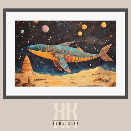 Egyptian-Inspired Whale in Outer Space - Galactic Fantasy Print