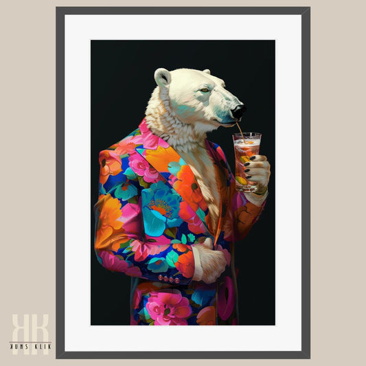 Playful Polar Bear in Colourful Suit