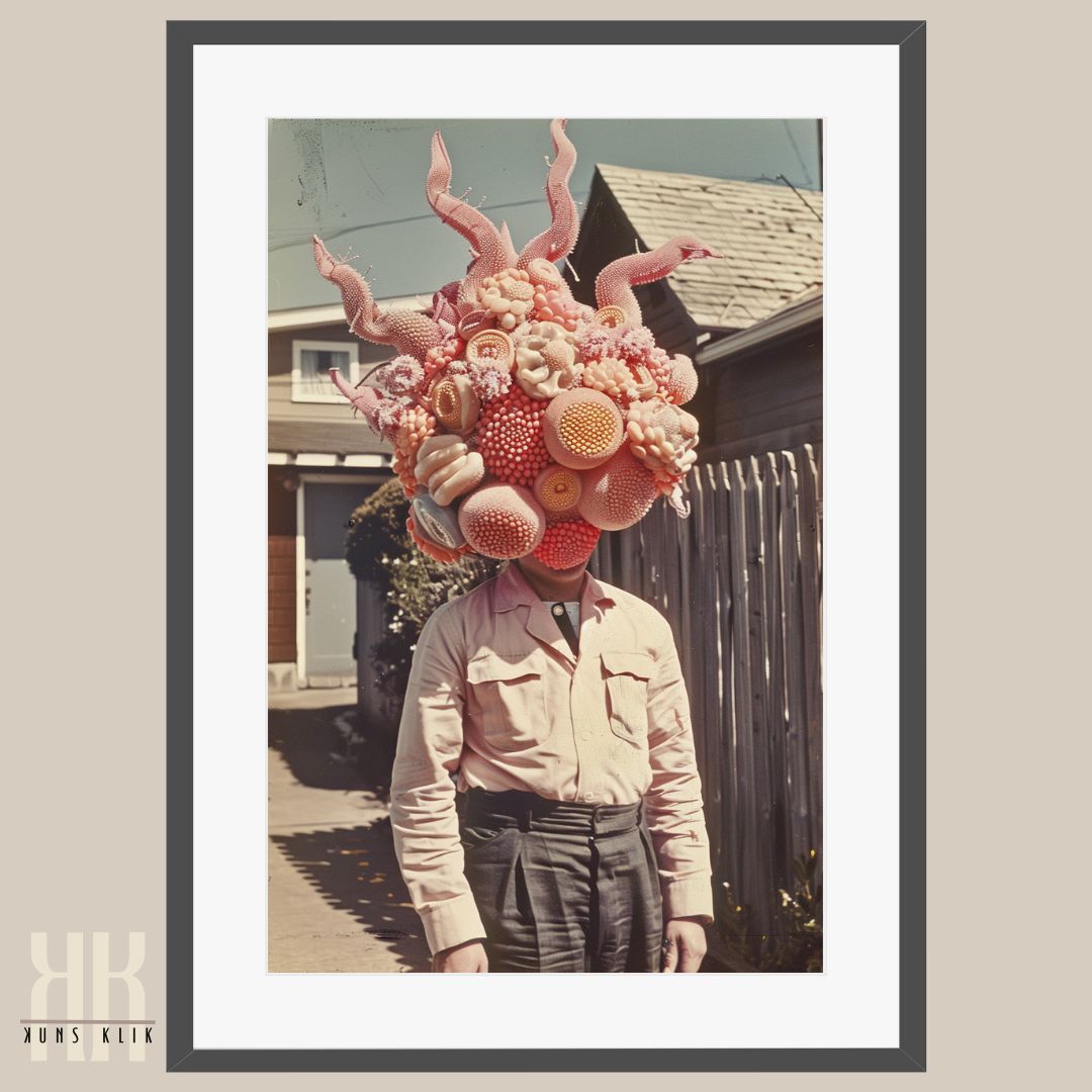 Vintage Surreal Art Print of Tentacle-Faced Man