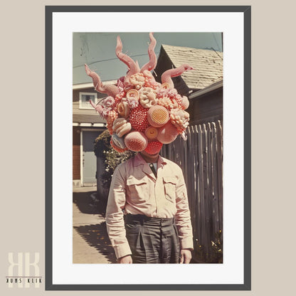 Vintage Surreal Art Print of Tentacle-Faced Man