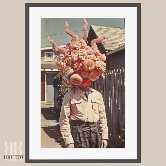 Vintage Surreal Art Print of Tentacle-Faced Man